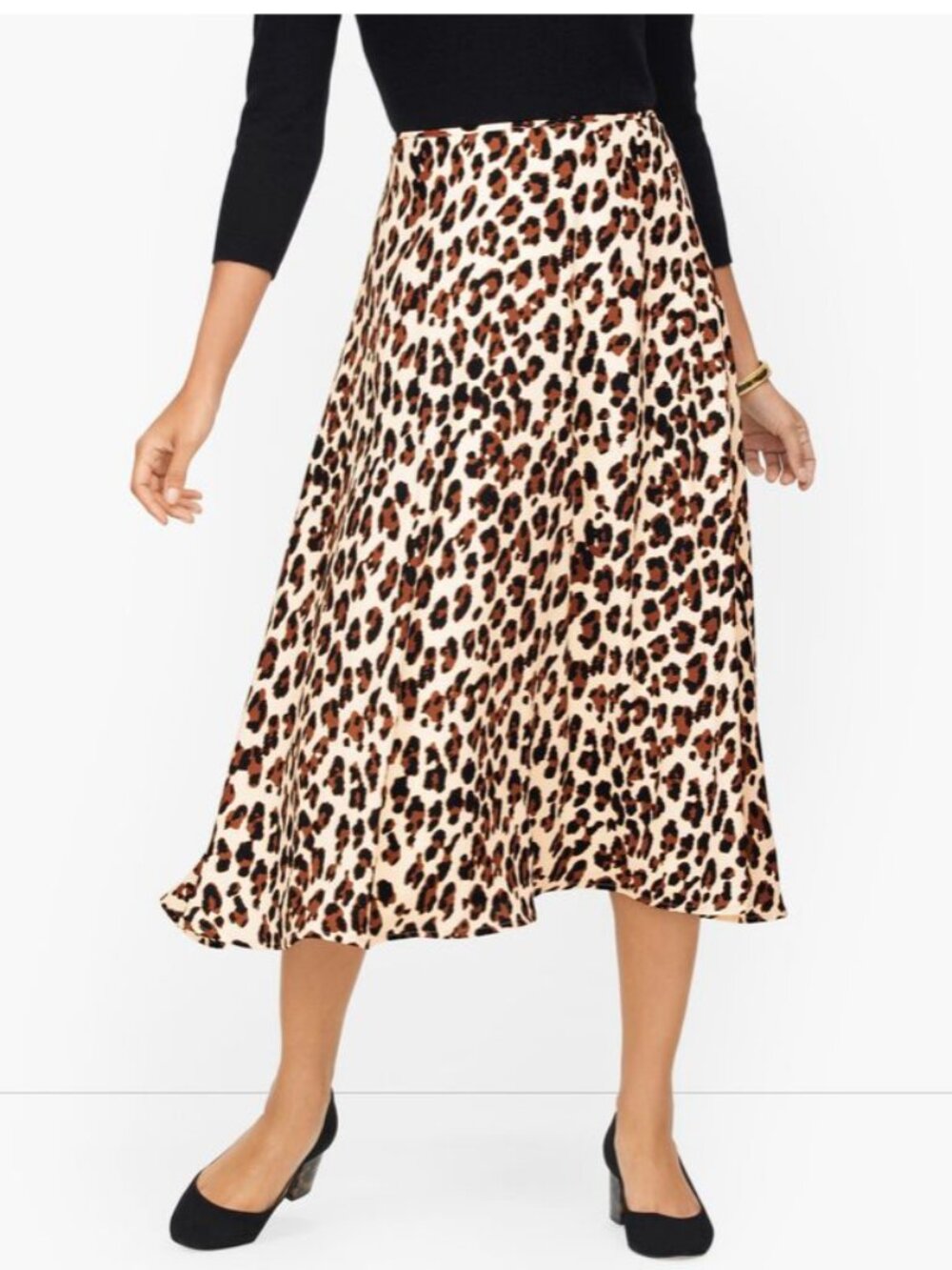 Talbots Size 2 Leopard Cheetah Print A-Line Midi Skirt